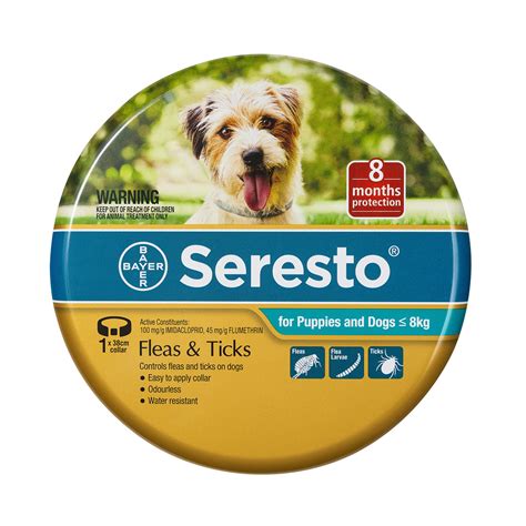 Seresto flea collar for puppies - Seresto flea and tick collar for small dogs works through contact, so fleas and ticks do not have to bite your dog to die. Veterinarian-recommended flea and tick prevention for dogs in a convenient, odorless non-greasy collar; no need for messy monthly treatments. Starts to repel and kill fleas within 24 hours of initial application.